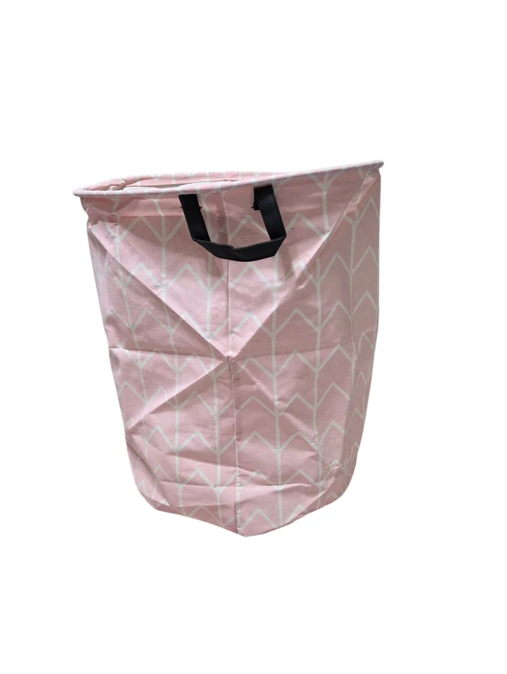 Huayee Oval Pink With White Geometric Design Storage Basket Hamper With Handles